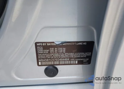 2014 BMW 535I from USA, damaged, VIN WBA5B1C57ED484484